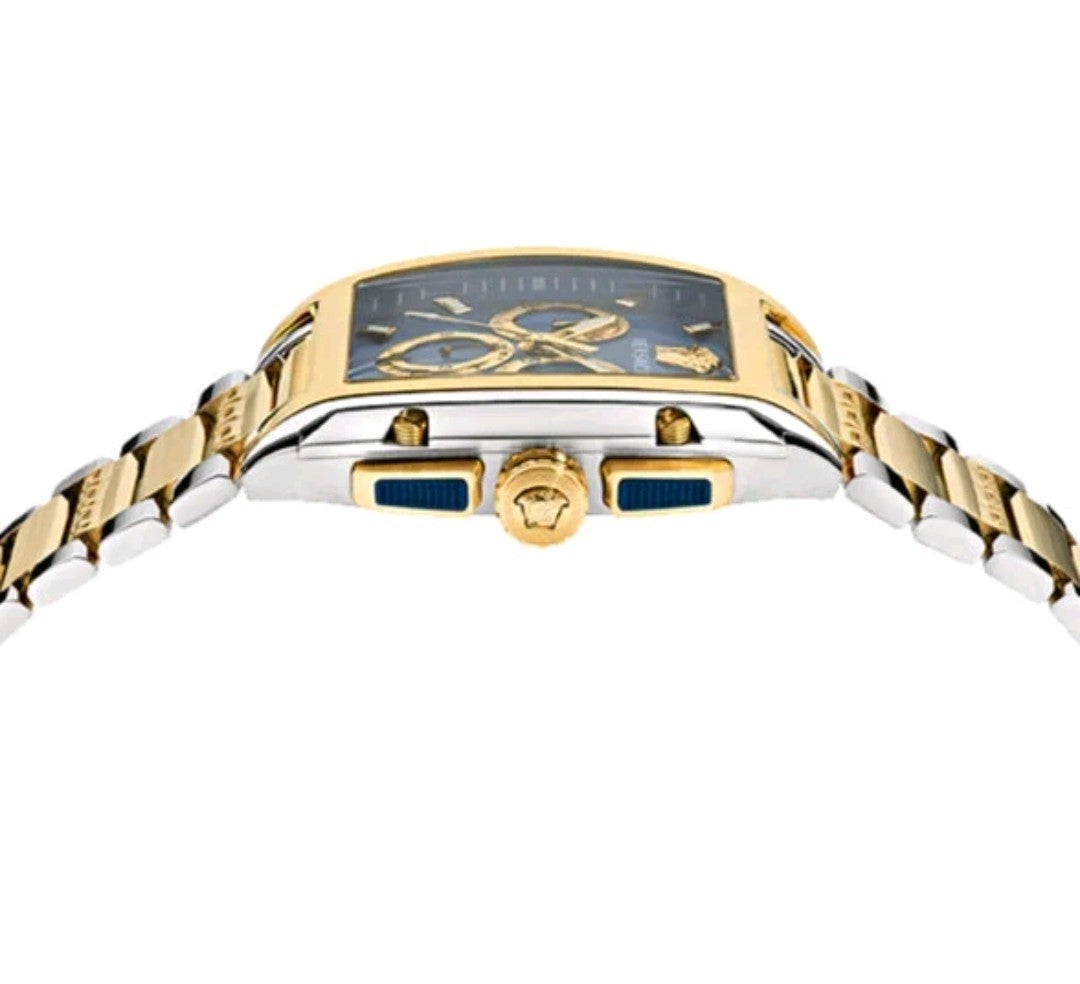 Versace Dominus Chronograph Quartz Blue Dial Two-Tone Men's Watch VE6H00723 NEW