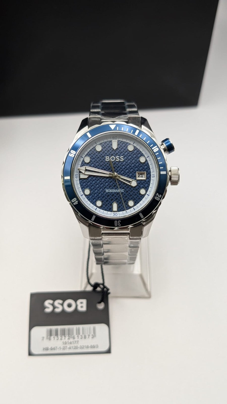 Hugo BOSS 1514177 Bossmatic 42mm Mens Watch Automatic Silver With Blue Dial New.