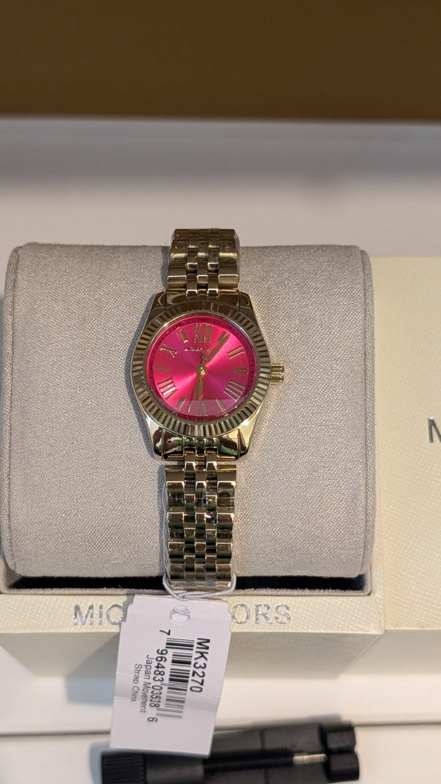 Michael Kors Lexington MK3270 Watch Women  Gold With Bright Pink Dial  26mm NEW