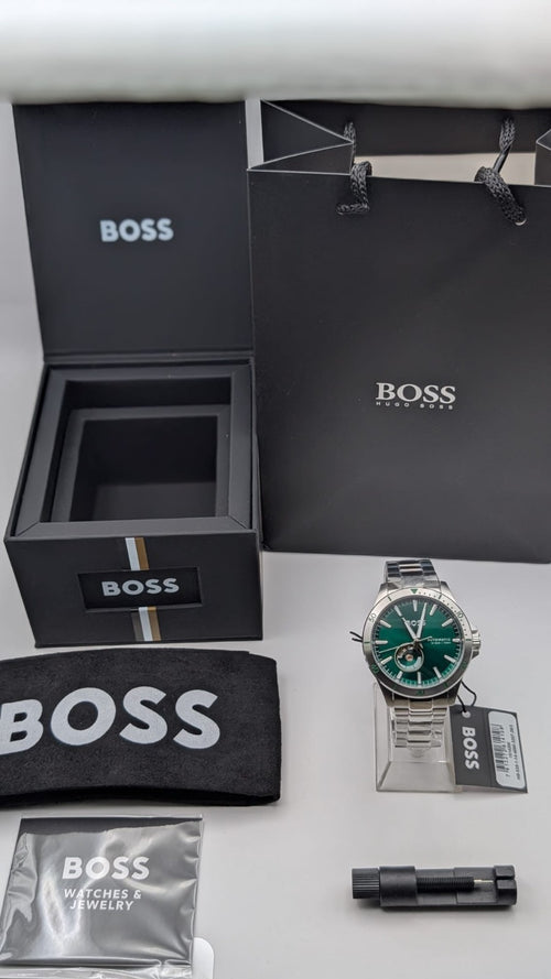 BOSS Troper 1514200 42mm Mens Watch Automatic S/Steel Silver With Green Dial 