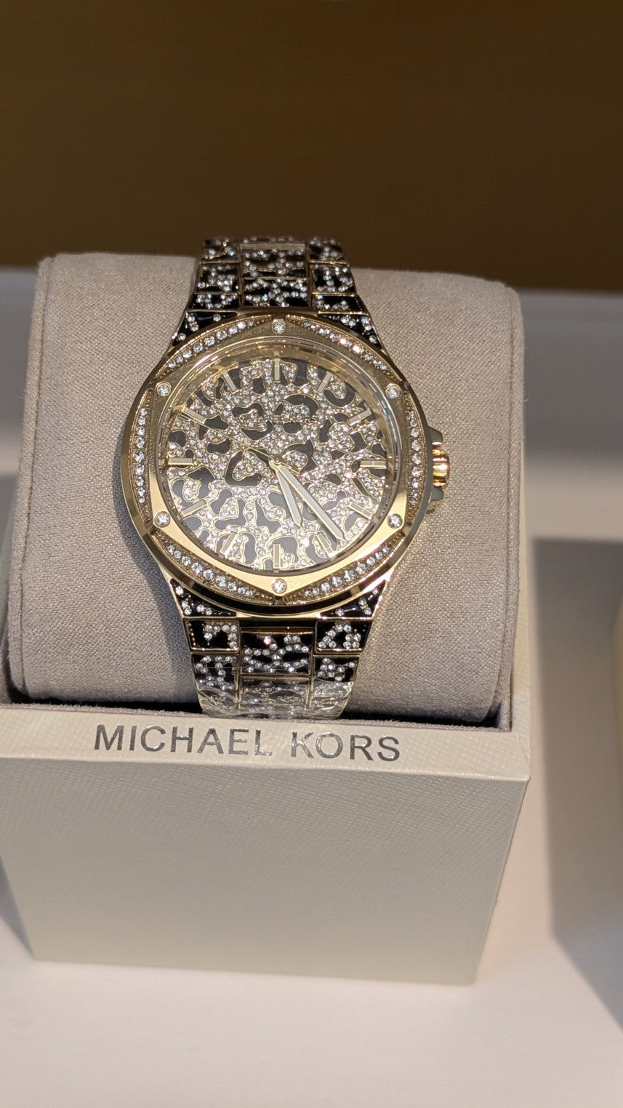 michael kors mk7284 lennox animal gold tone crystal pave ladies watch Leopard 