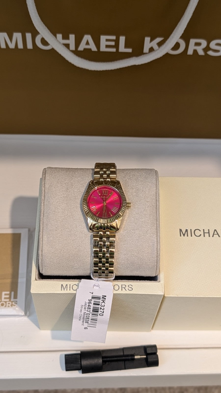 Michael Kors Lexington MK3270 Watch Women  Gold With Bright Pink Dial  26mm NEW
