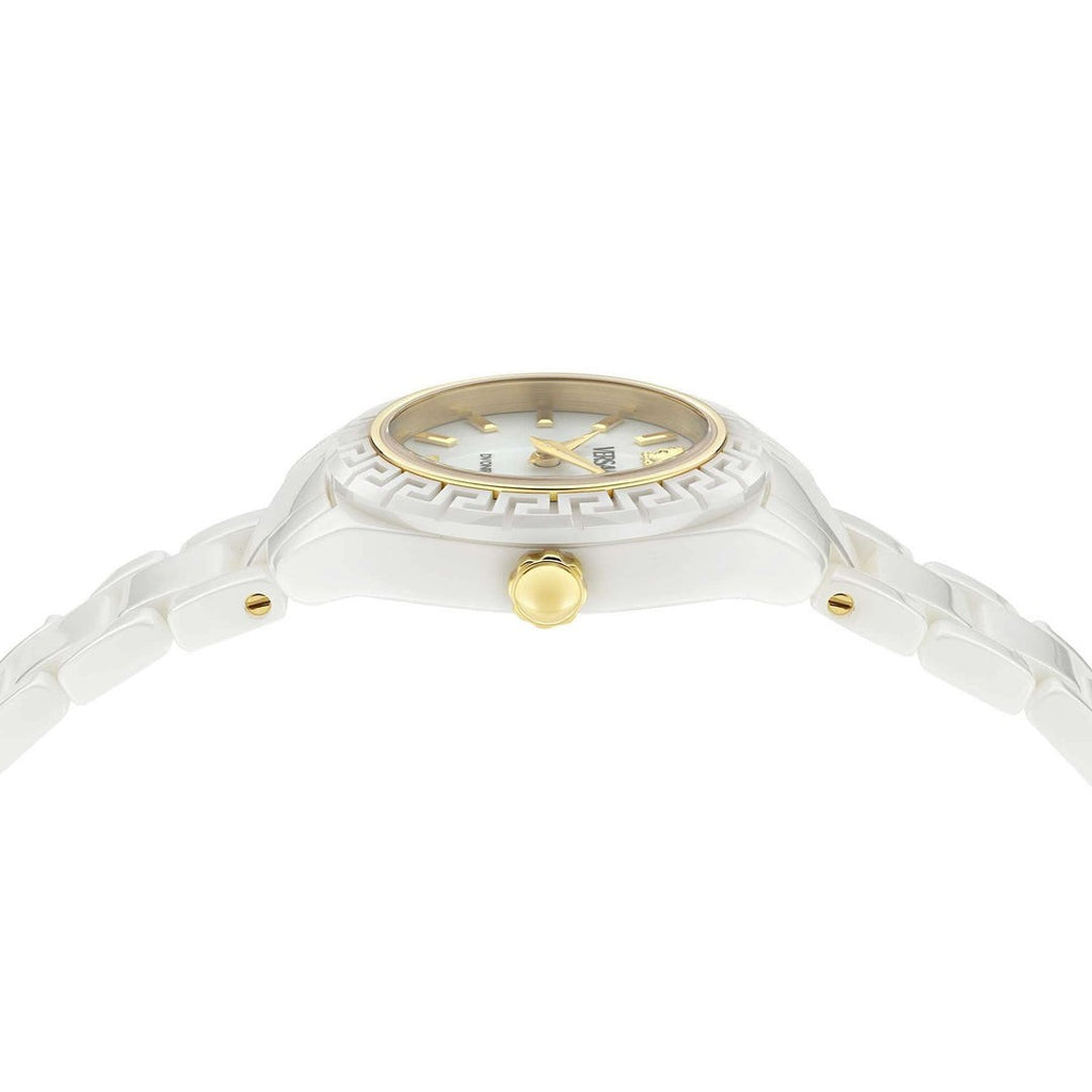 Brand New Versace Womens DV One Mini White And Gold Ceramic 28mm Bracelet Watch