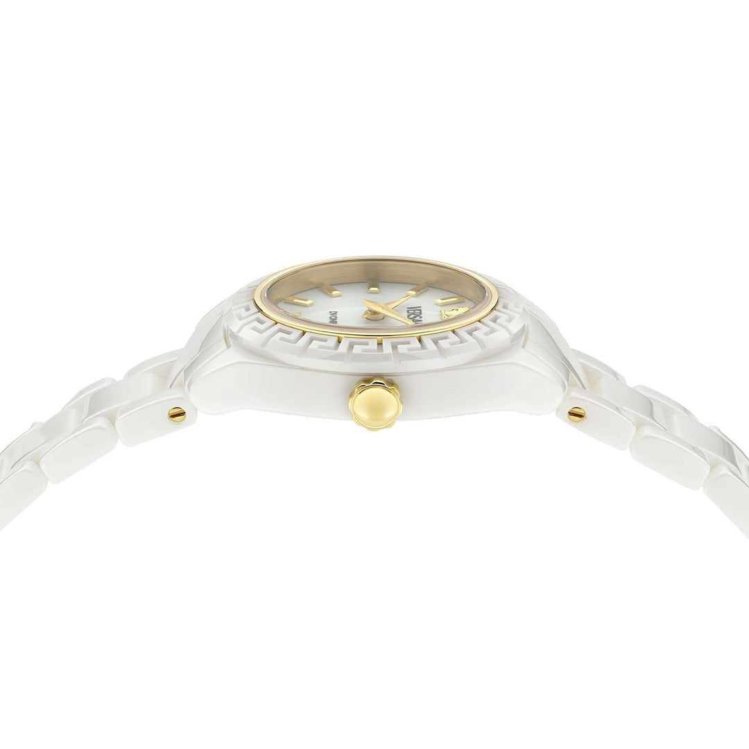 Brand New Versace Womens DV One Mini White And Gold Ceramic 28mm Bracelet Watch