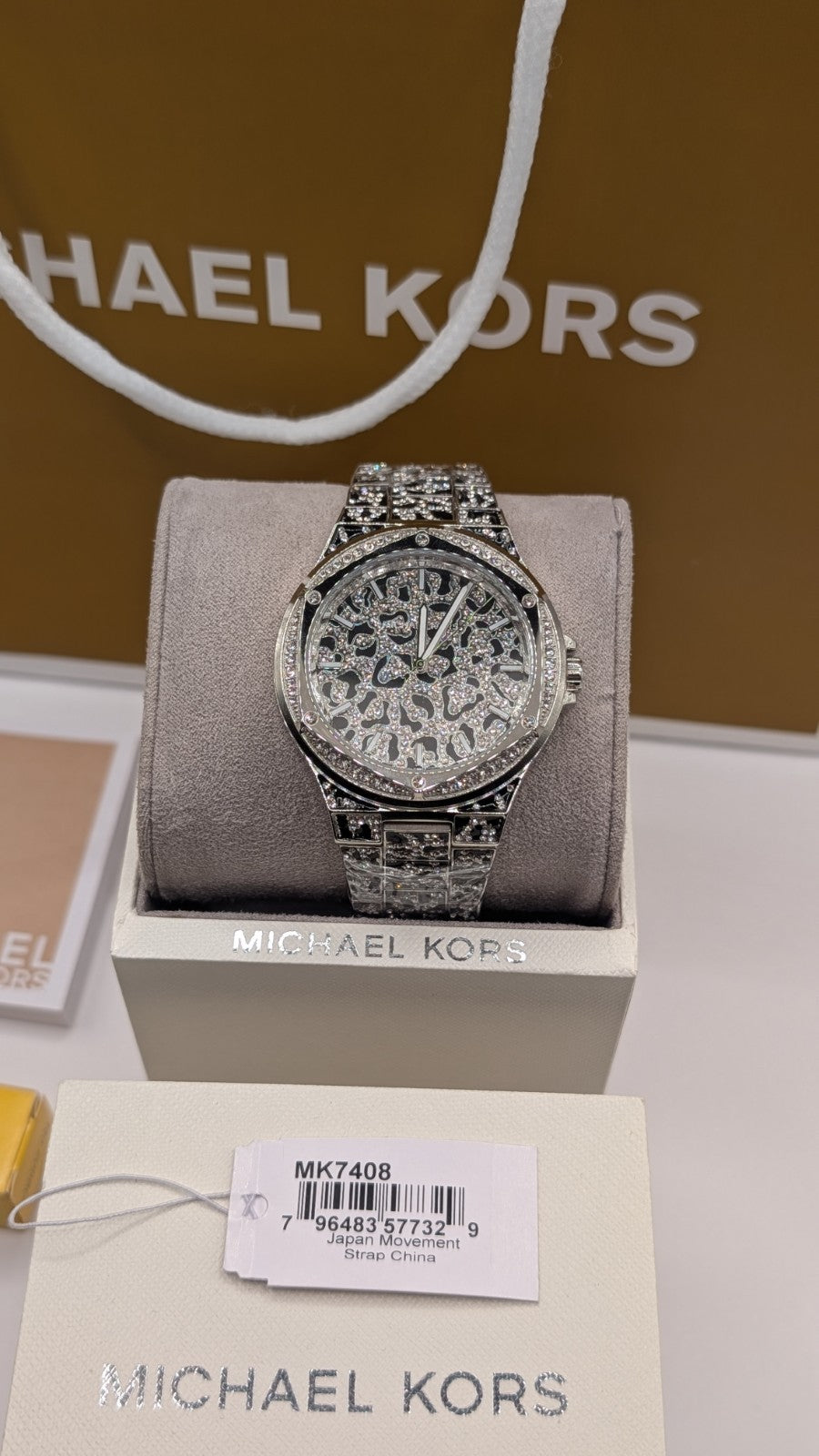Brand New michael kors mk7408 lennox animal silver crystal pave ladies watch. 