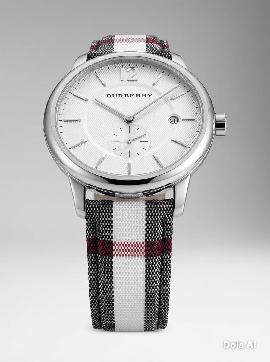 BURBERRY BU10002 Classic Horseferry Silver Dial Leather Strap Mens Watch 40mm