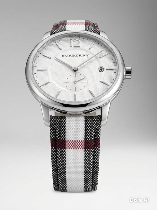 BURBERRY BU10002 Classic Horseferry Silver Dial Leather Strap Mens Watch 40mm