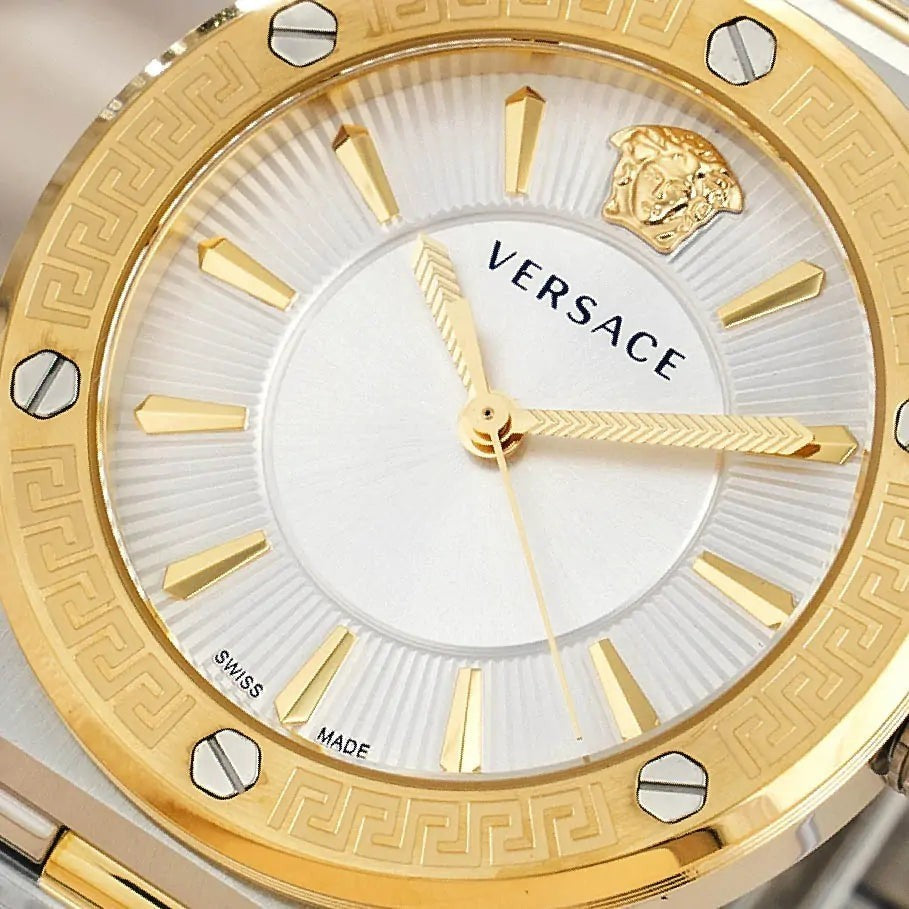 New Versace Greca Logo VEVH00620 Womens Quartz Watch Swiss made Two Tone 