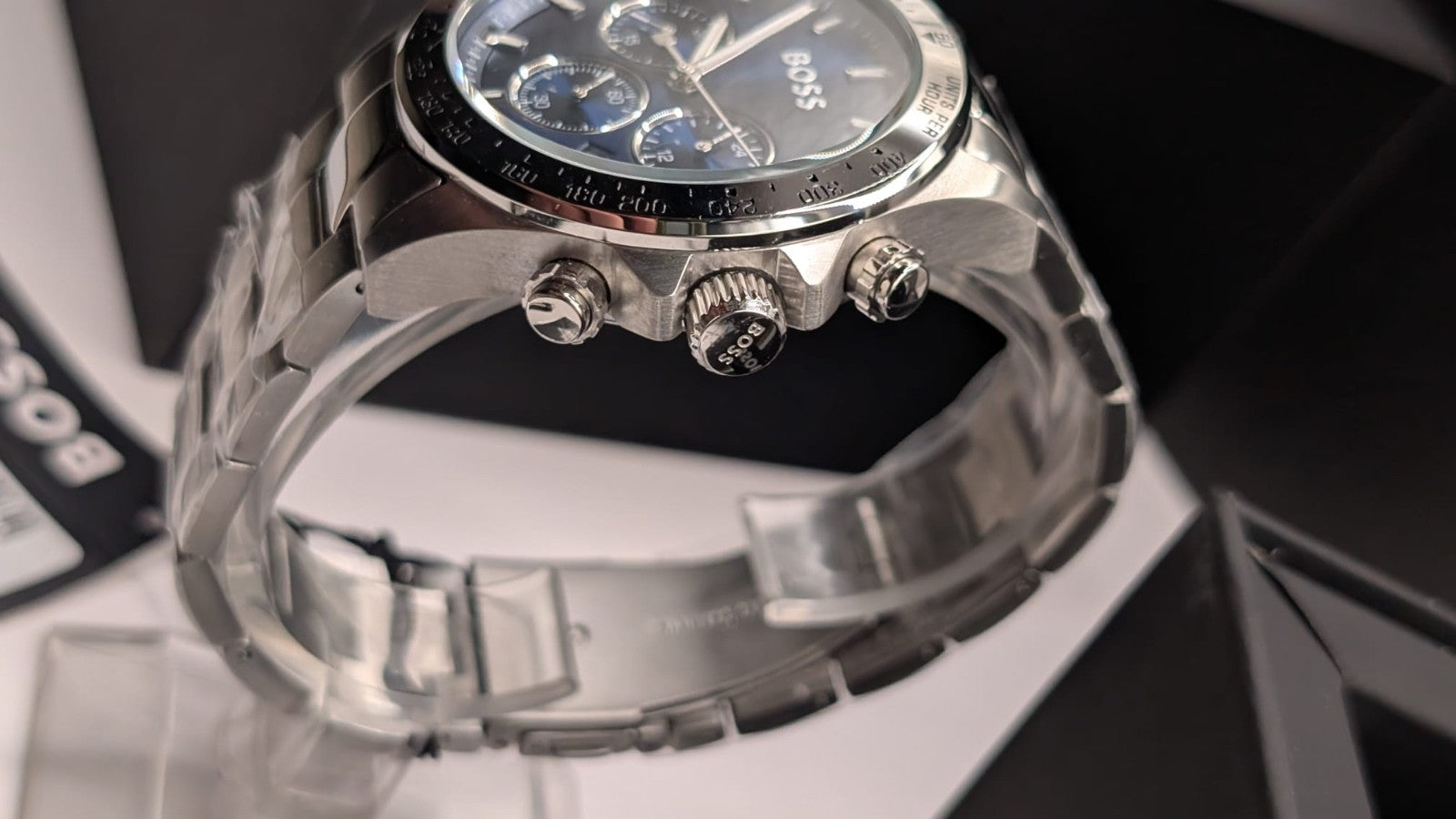 Hugo Boss HB1513755  43mmHero Men’s Chronograph Watch, Blue Dial Stainless Steel