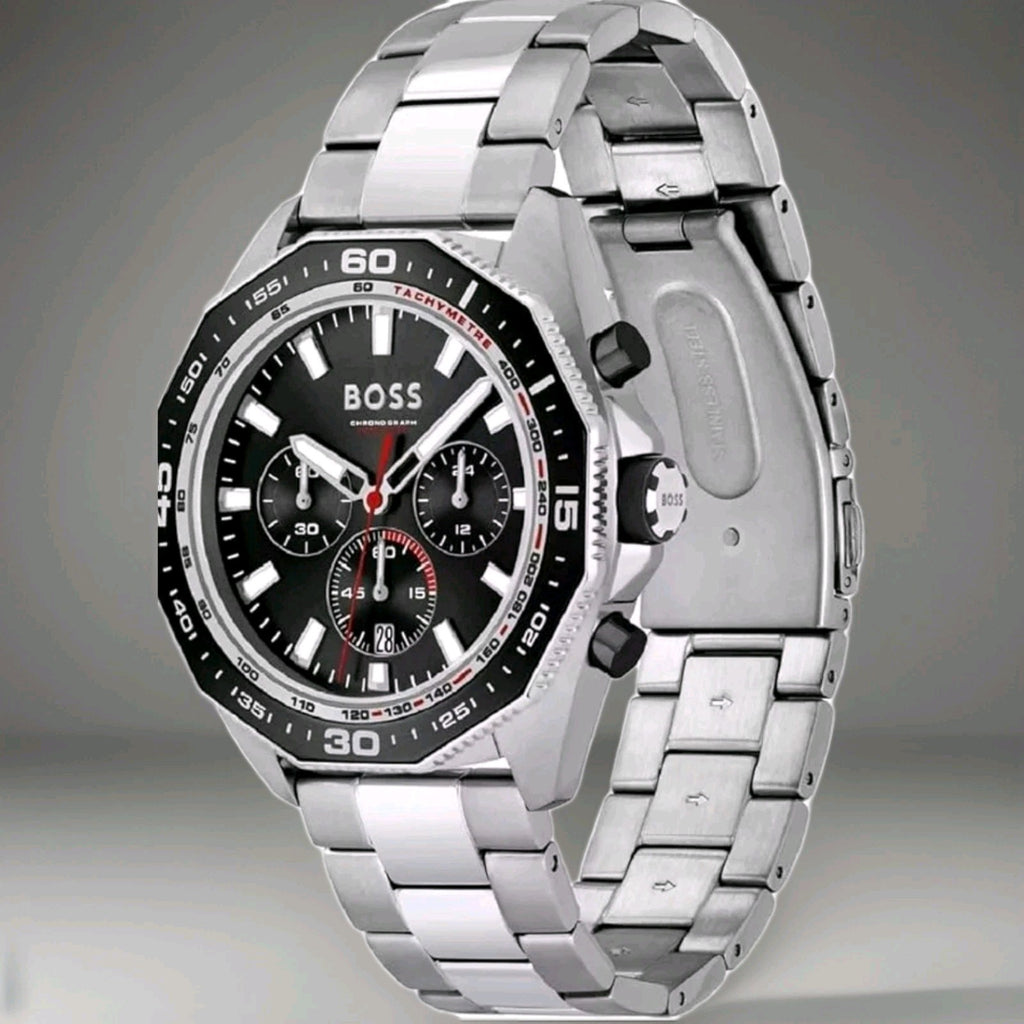 HUGO BOSS MENS ENERGY CHRONO WATCH HB1513971 SILVER - WARRANTY 44mm 