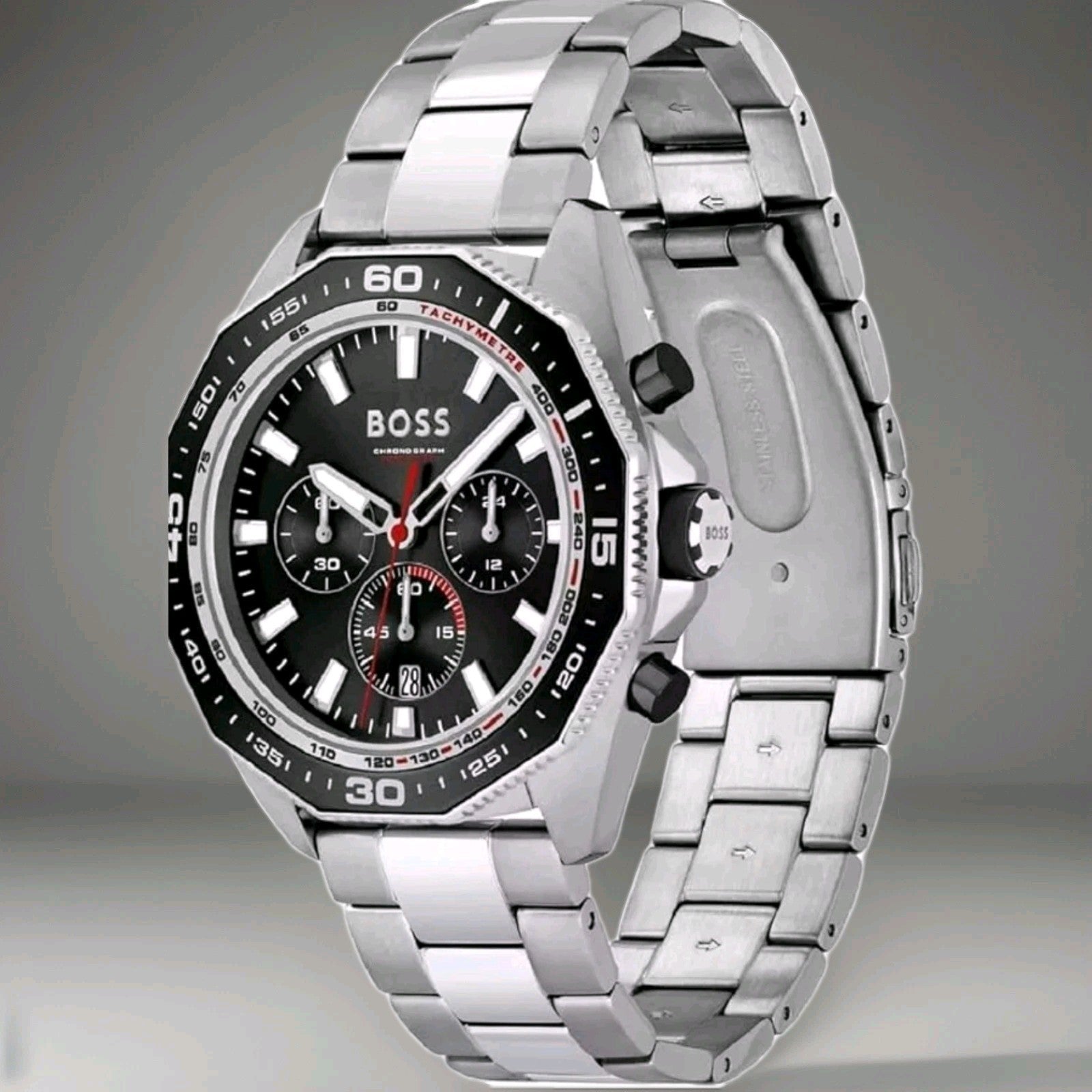 HUGO BOSS MENS ENERGY CHRONO WATCH HB1513971 SILVER - WARRANTY 44mm 