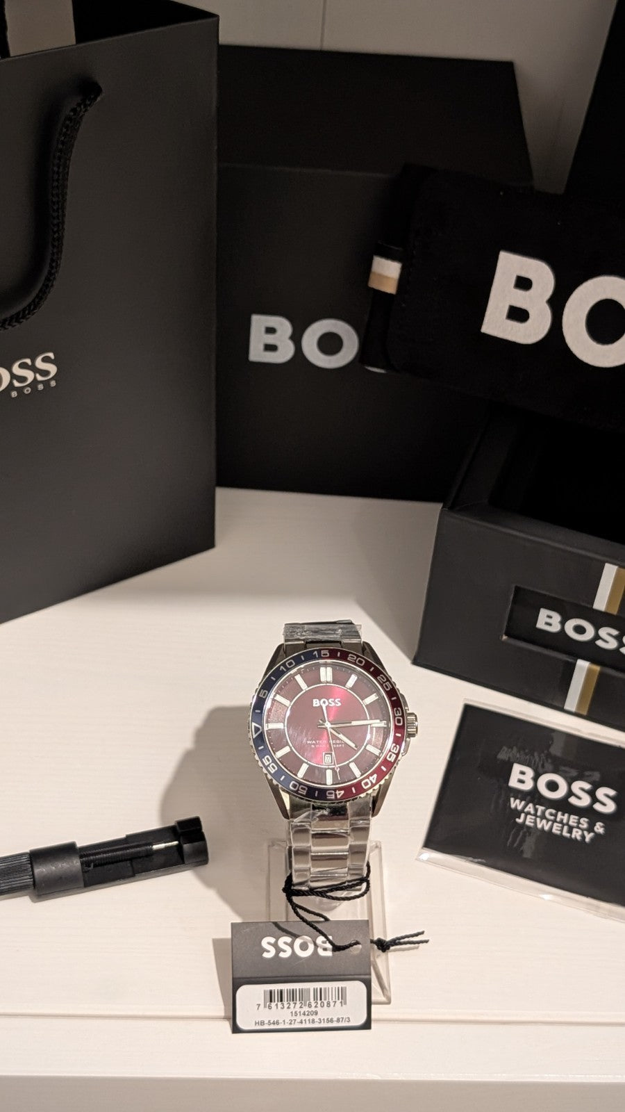 BOSS Men's watch RUNNER 3H Collection Red dial Blue red bezel 1514209