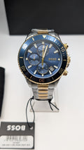 BOSS Admiral 1514257 46mm Two Tone Gold PVD With Silver Dial Chrono Men’s Watch 
