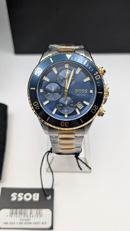 BOSS Admiral 1514257 46mm Two Tone Gold PVD With Silver Dial Chrono Men’s Watch 
