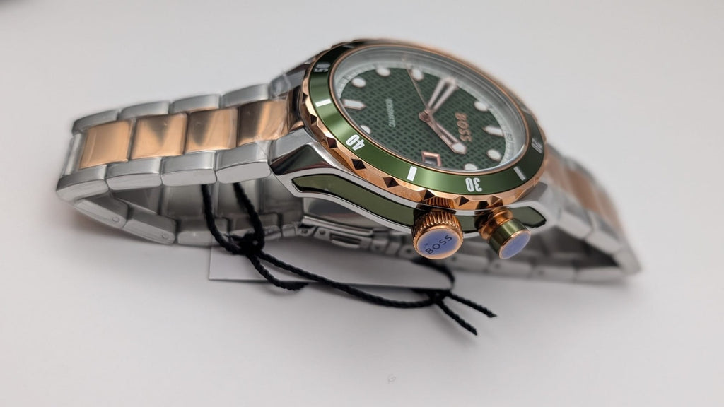 Hugo Boss Bossmatic 1514181 Mens Watch Automatic 42mm Two Tone  With Green Dial