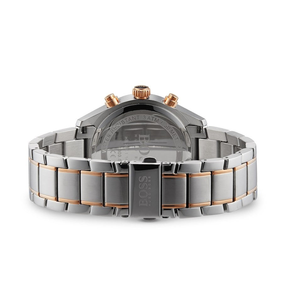 Genuine HUGO BOSS HB1513473 Grand Prix Silver Rose Gold Chrono Mens Wrist Watch