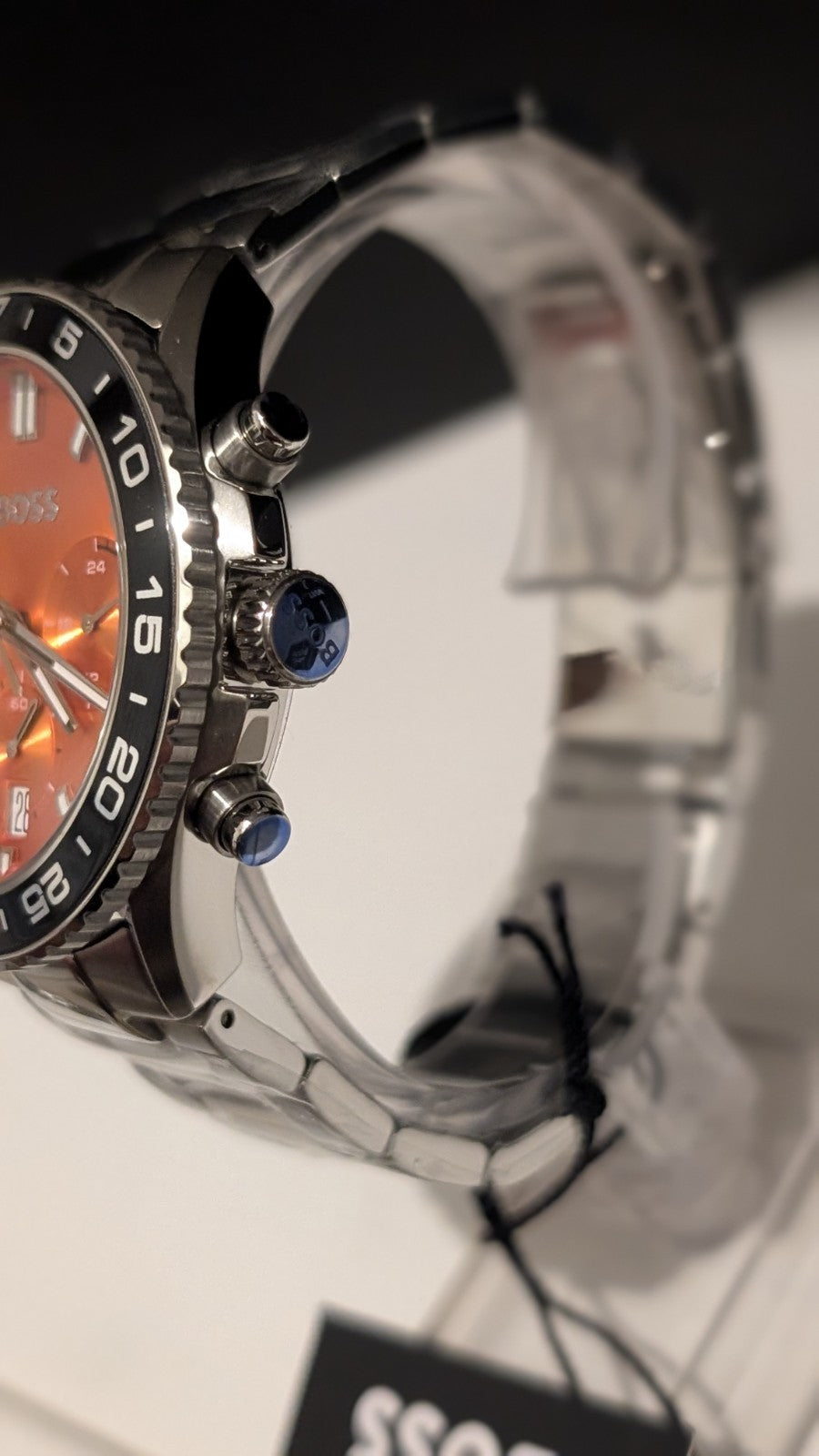 HUGO BOSS 1514162 MEN'S RUNNER SILVER WATCH - ORANGE FACE  STAINLESS STEEL. NEW