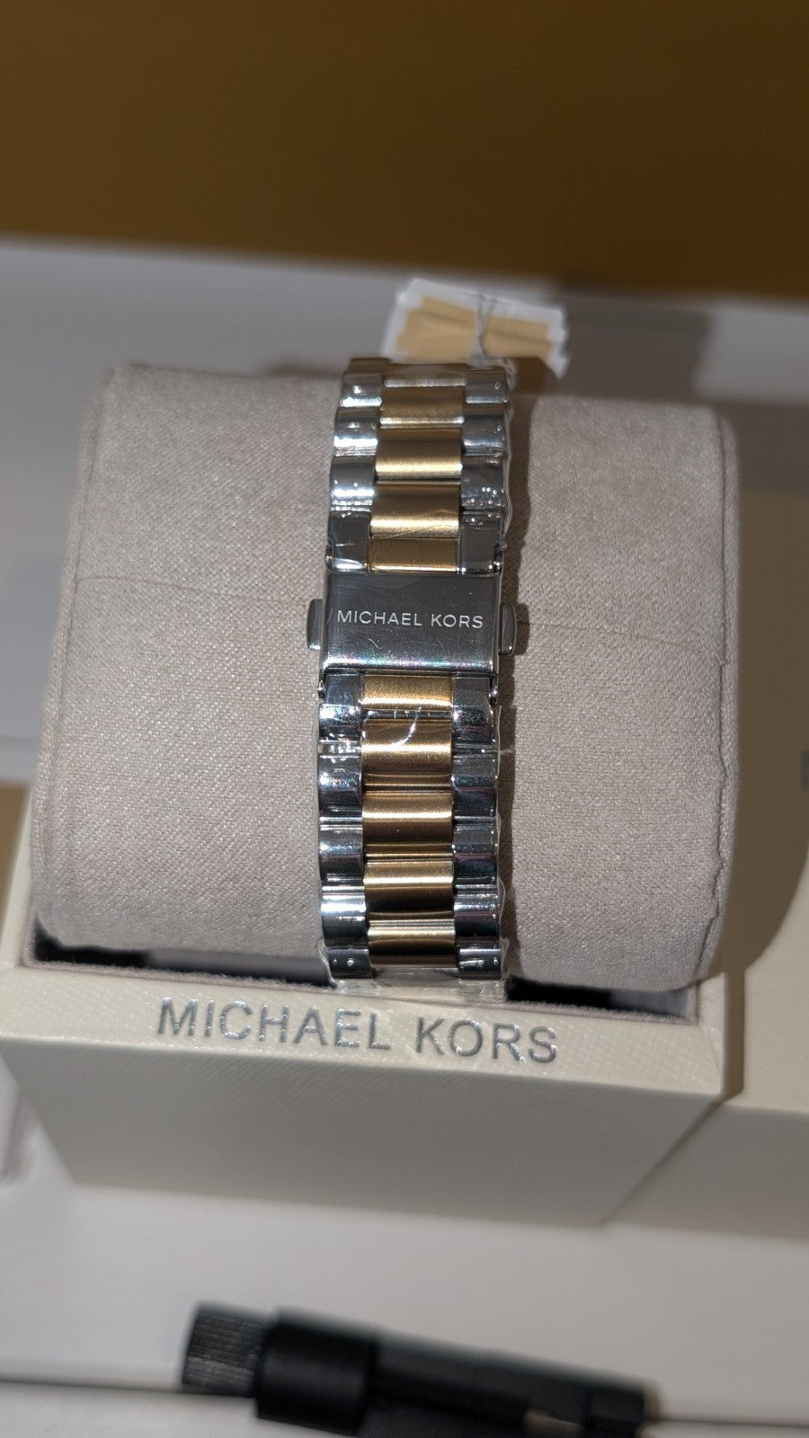 Michael Kors MK7303 Women’s Chronograph Two Tone Crystal Bezel Watch Green Face 