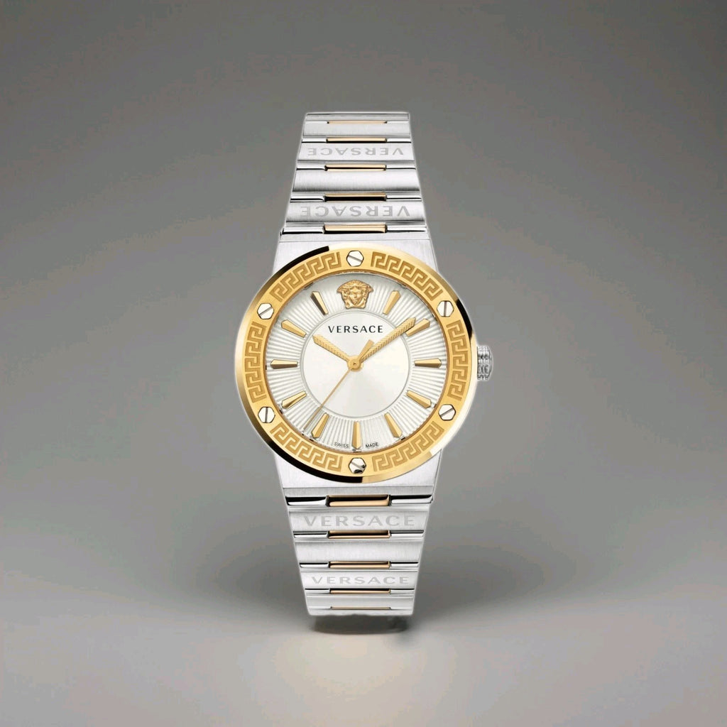 New Versace Greca Logo VEVH00620 Womens Quartz Watch Swiss made Two Tone 