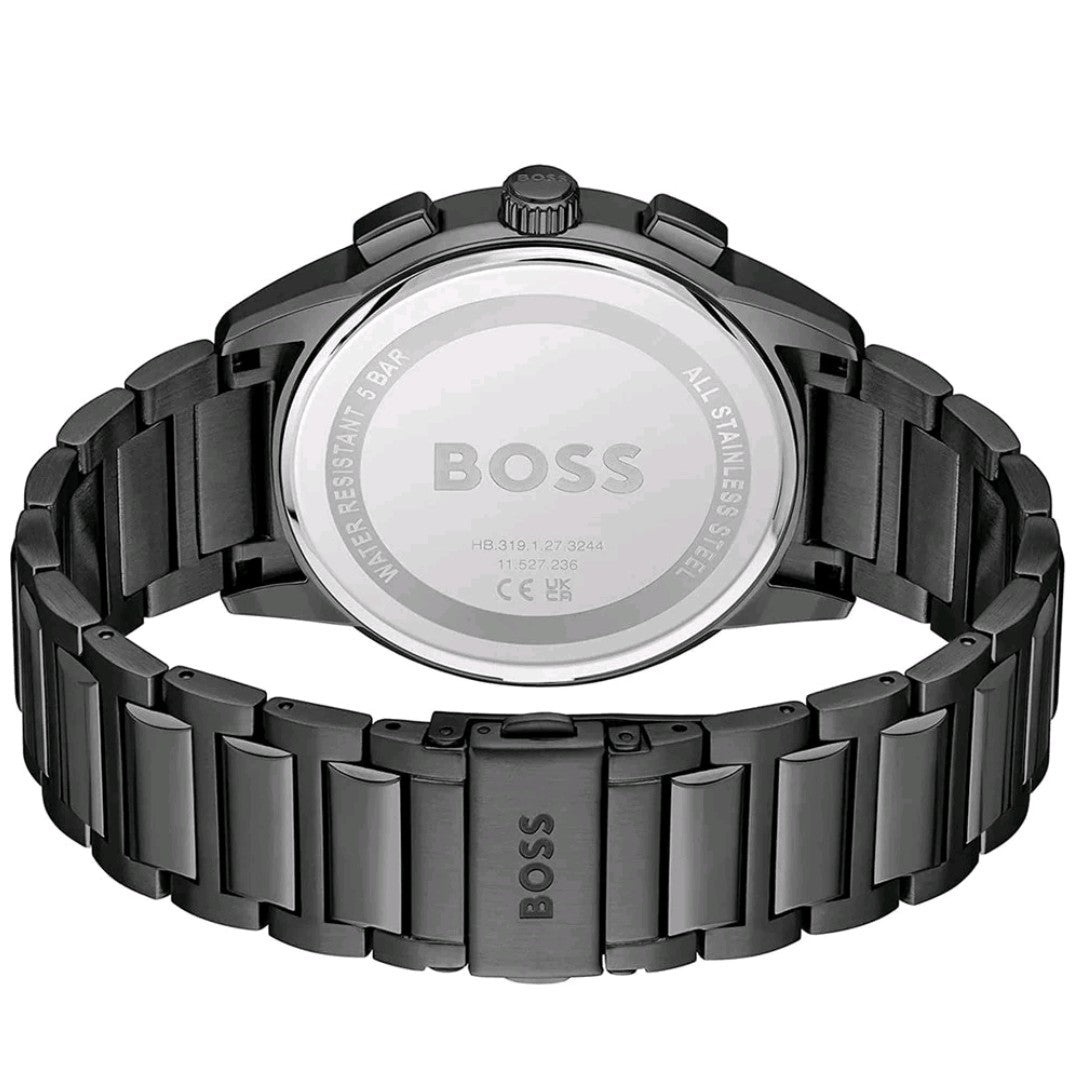 HUGO BOSS Dapper HB1513929 Grey Steel Strap Black Dial Chronograph Mens Watch UK