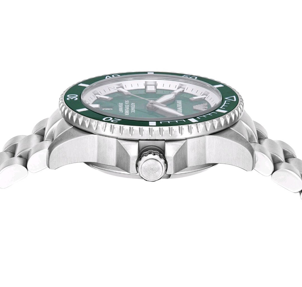 NEW ARMANI Emporio AR60080 Automatic Men Watch in Box Silver And Green Divers 