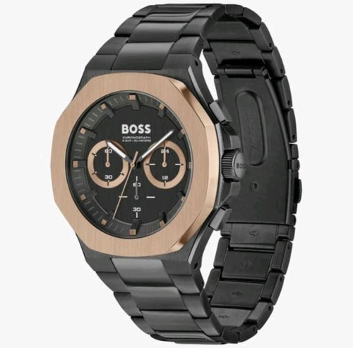 Boss Taper Men’s 45mm Black/Brass Bezel Two-Tone Stainless Steel 1514090