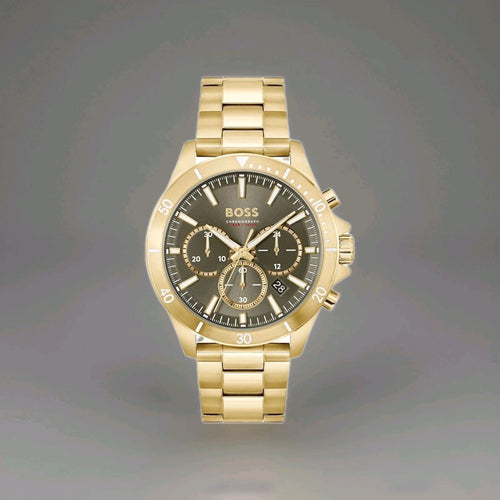 BOSS Trope yellow gold-tone chronograph Watch men's dial 1514059 44mm 