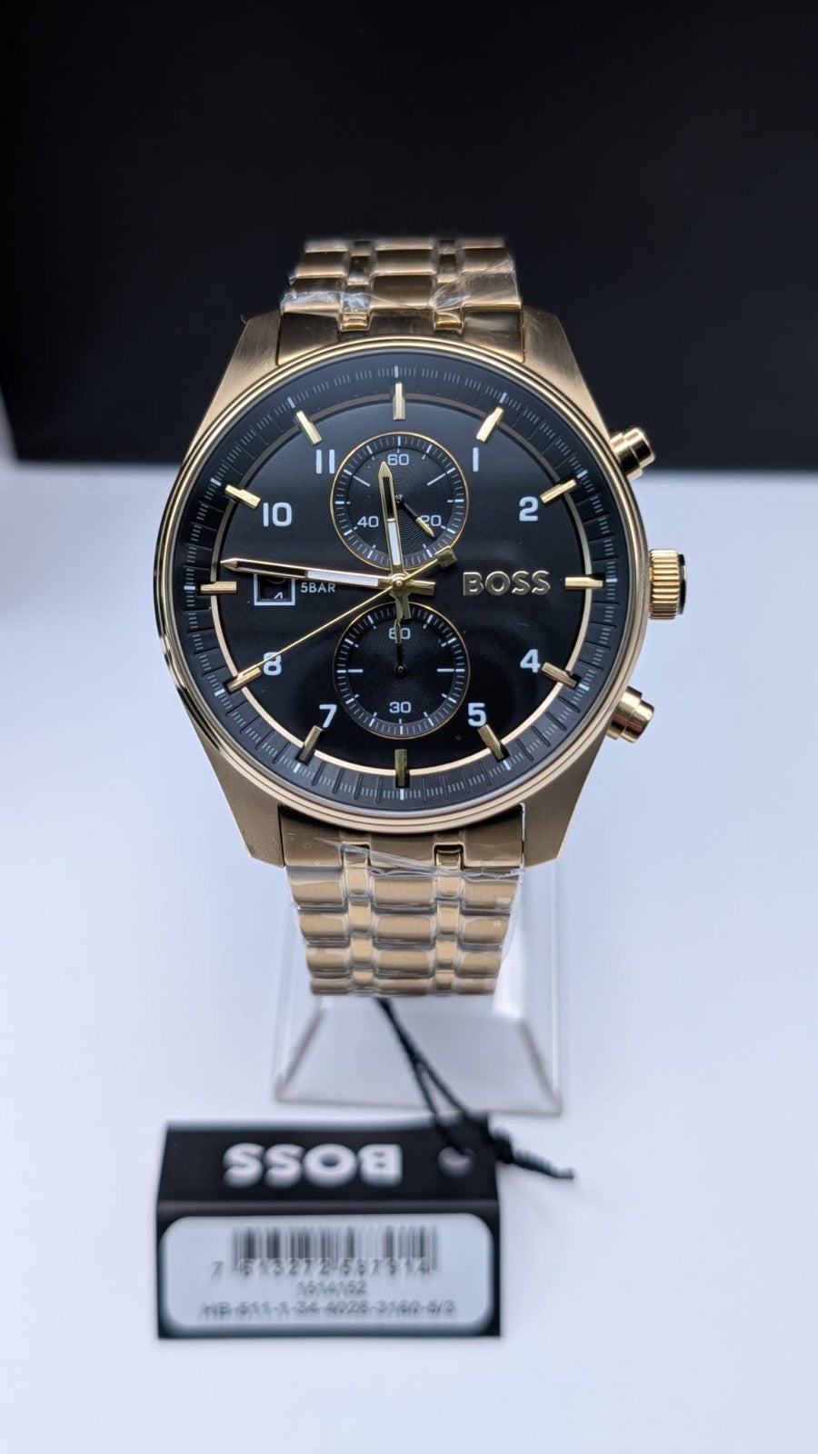 Hugo Boss 1514152 Sky Traveller Quartz Men's Watch Gold With Black Dial 44mm New