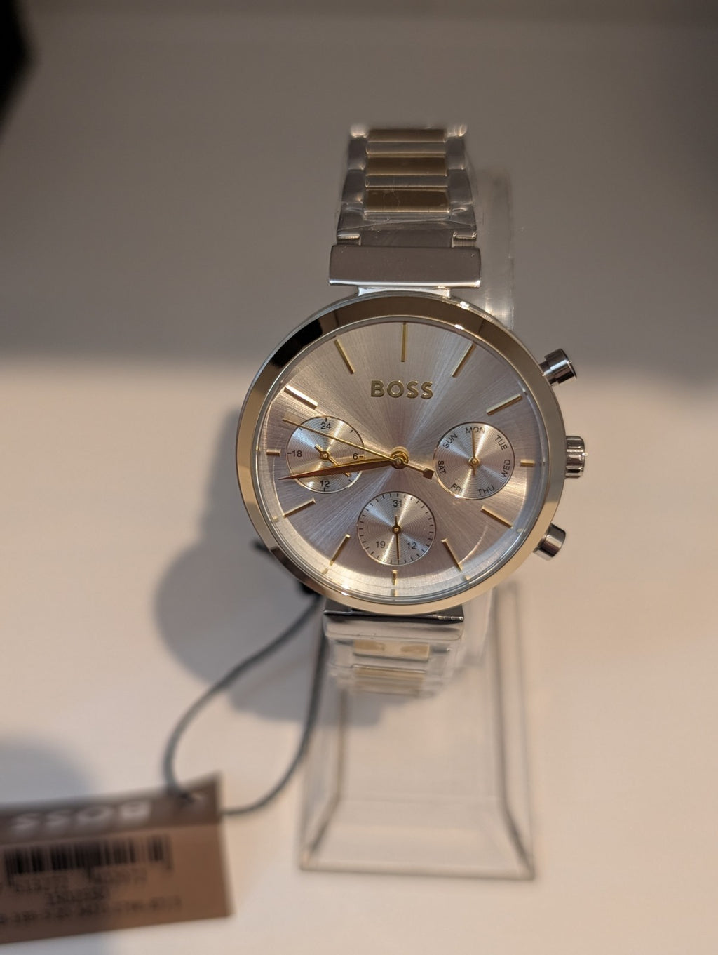HUGO BOSS FLAWLESS 1502550 Silver & Gold Strap Chronograph Womens Watch 36mm NEW