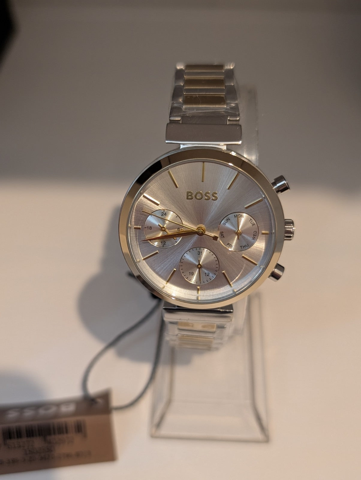 HUGO BOSS FLAWLESS 1502550 Silver & Gold Strap Chronograph Womens Watch 36mm NEW