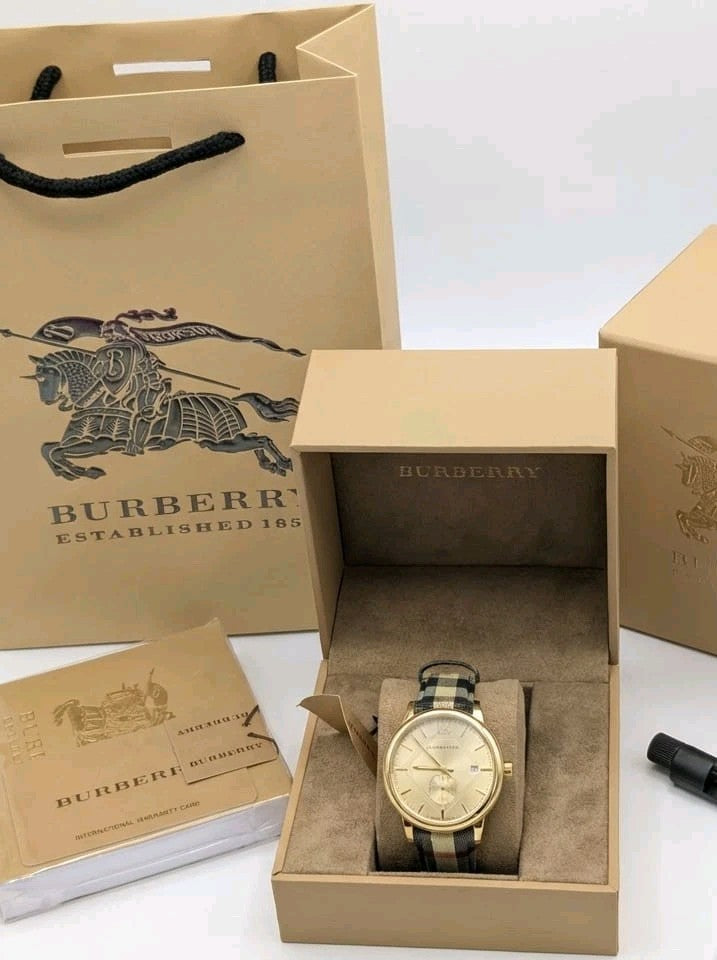 New BURBERRY BU10001 Classic Horseferry Check Luxury Gold Dial Mens Watch 40mm