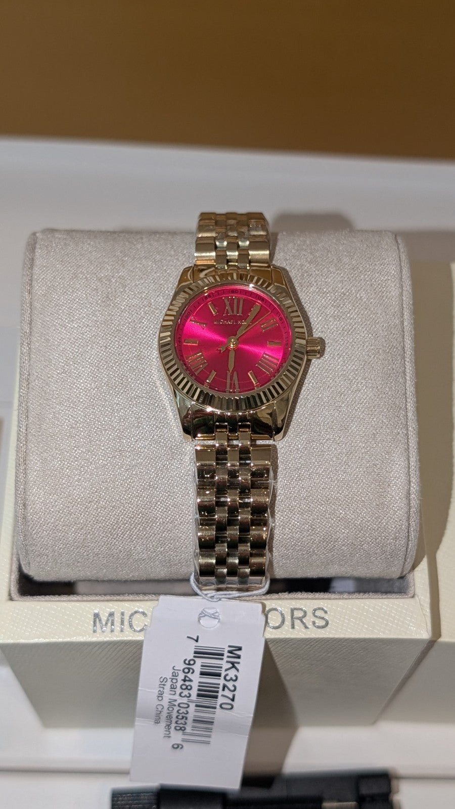 Michael Kors Lexington MK3270 Watch Women  Gold With Bright Pink Dial  26mm NEW