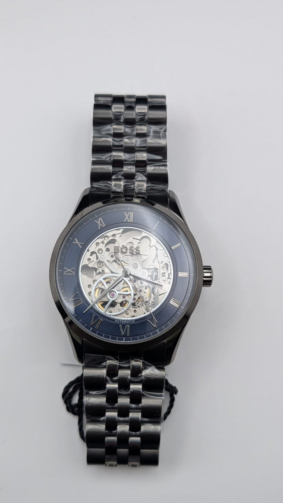 Hugo Boss Principle 1514254 Automatic Skeleton Mens Watch Gunmetal With Blue Dia