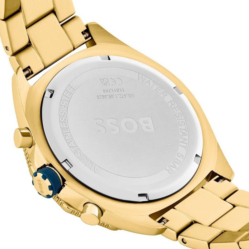 HUGO BOSS 1513973 Energy Chrono Gold Stainless Steel Blue Dial Mens Watch 44mm