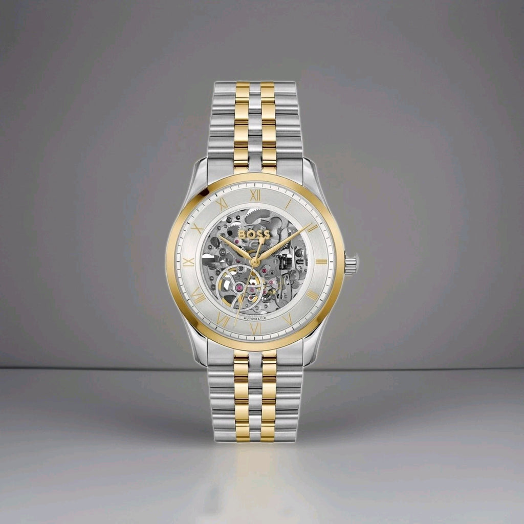 New BOSS Principle  41mm Silver &  Gold Tone Skeleton Automatic Watch 1514237