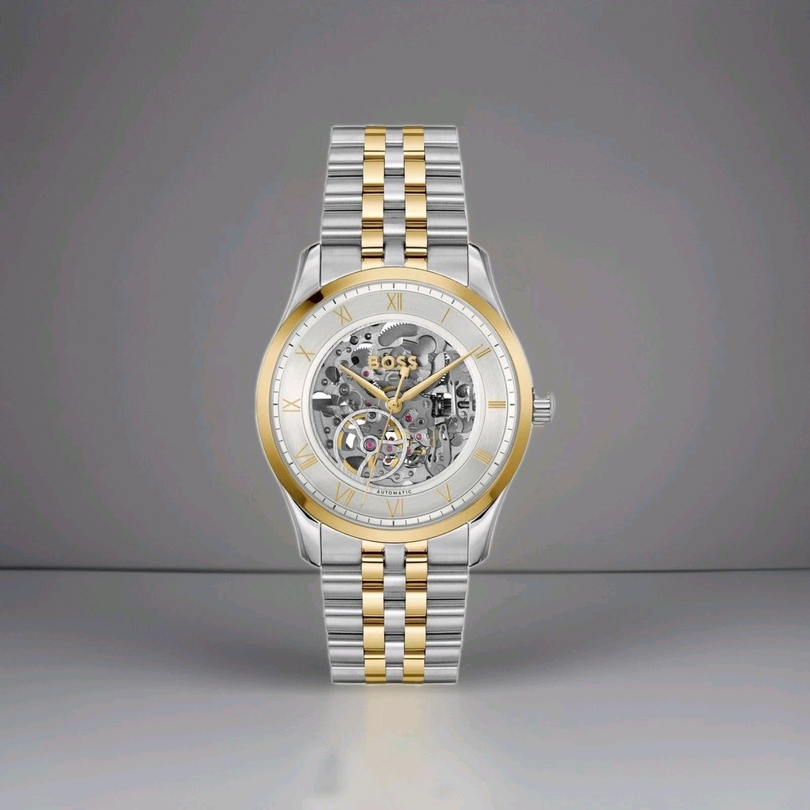 New BOSS Principle  41mm Silver &  Gold Tone Skeleton Automatic Watch 1514237