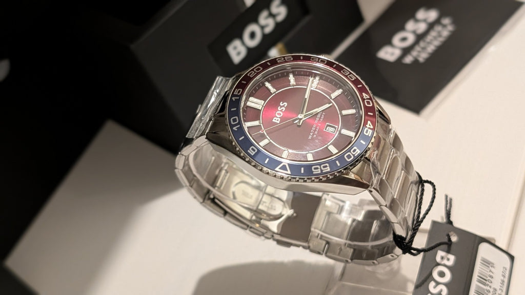 BOSS Men's watch RUNNER 3H Collection Red dial Blue red bezel 1514209