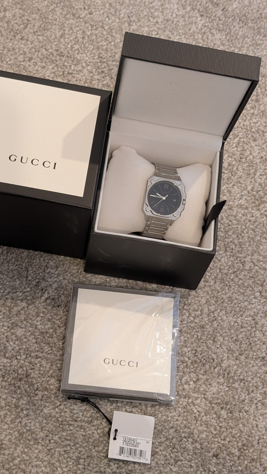 Gucci G-Flat Automatic  36mm Black Dial Men's Watch YA166401 Stainless Steel NEW