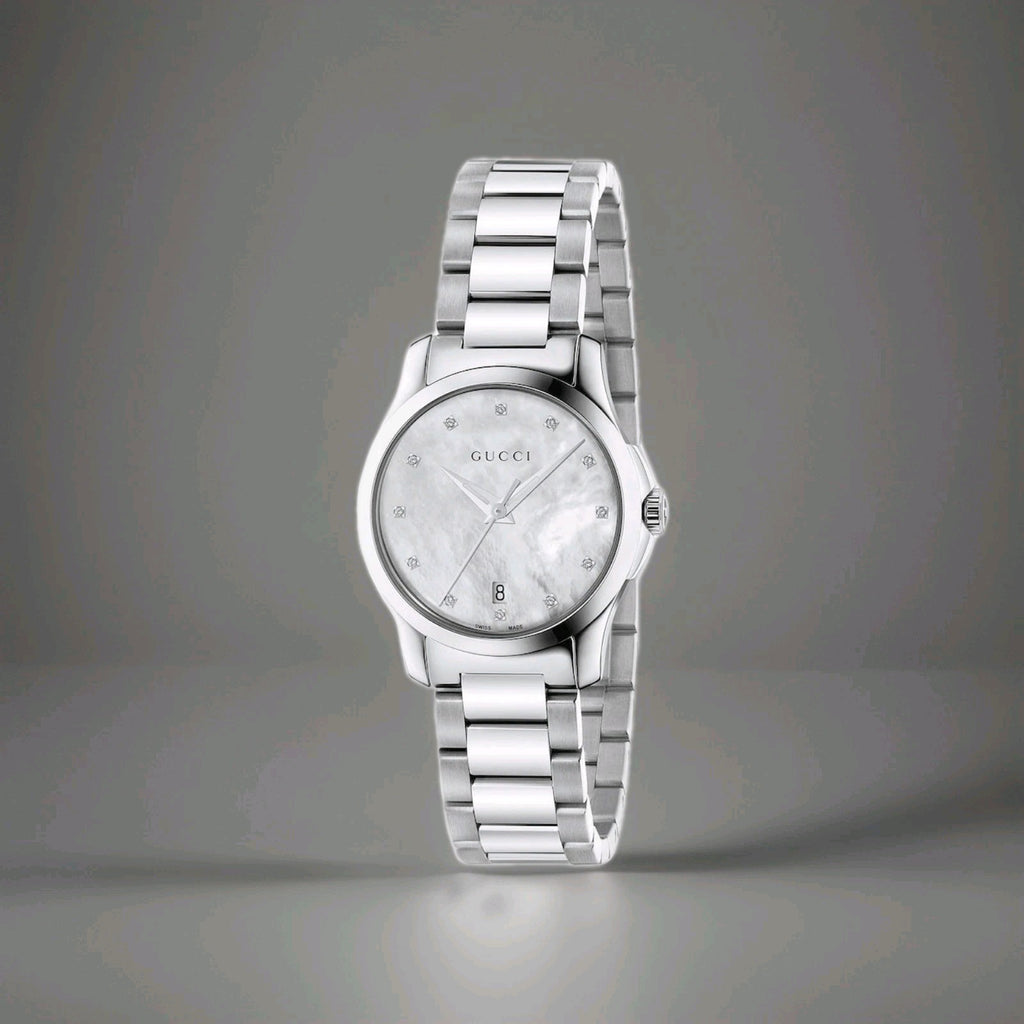 Gucci YA126542 G-Timeless 27mm Mother Of Pearl Stainless Chrono Watch 