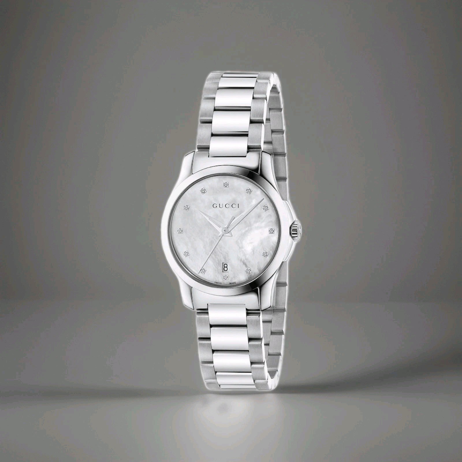 Gucci YA126542 G-Timeless 27mm Mother Of Pearl Stainless Chrono Watch 