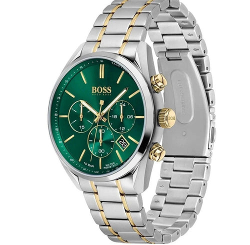 NEW GENUINE BOSS CHAMPION HB1513878 SILVER GOLD & GREEN TONE MEN'S WATCH UK