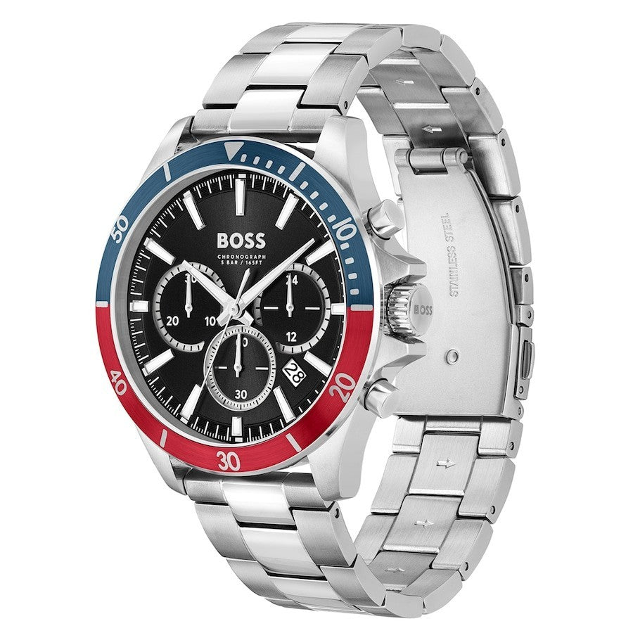 HUGO BOSS MENS TROPER CHRONO WATCH HB1514108 BLACK DIAL - RED/BLUE  BEZEL 
