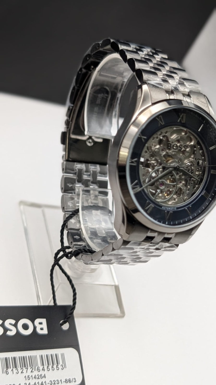 Hugo Boss Principle 1514254 Automatic Skeleton Mens Watch Gunmetal With Blue Dia