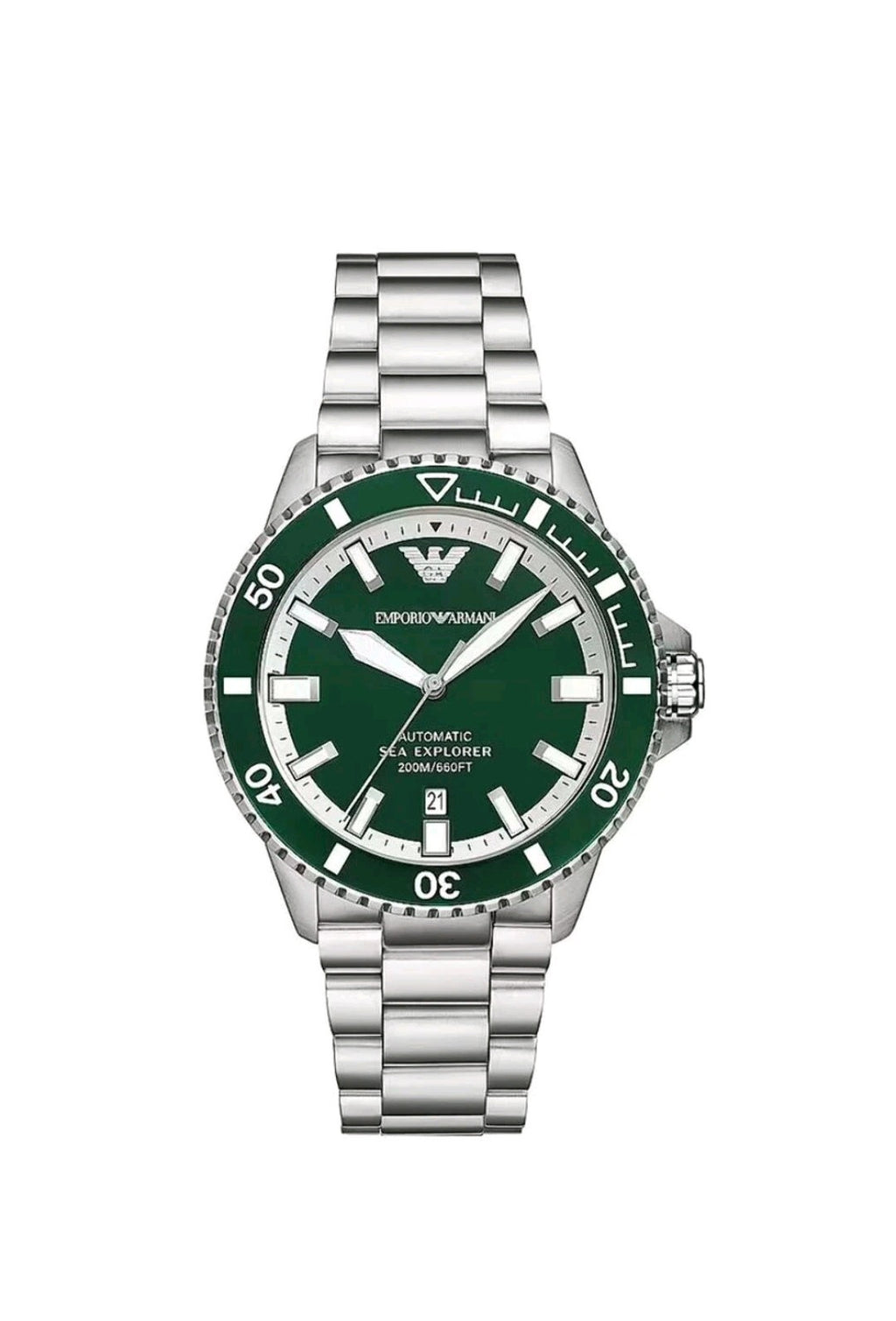 NEW ARMANI Emporio AR60080 Automatic Men Watch in Box Silver And Green Divers 