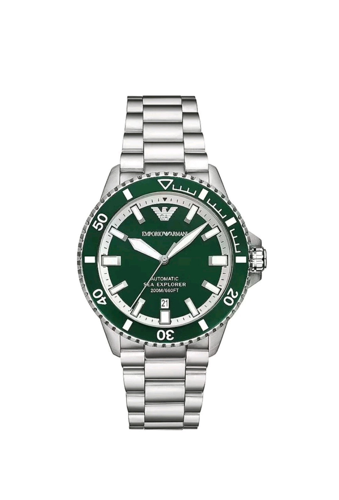 NEW ARMANI Emporio AR60080 Automatic Men Watch in Box Silver And Green Divers 