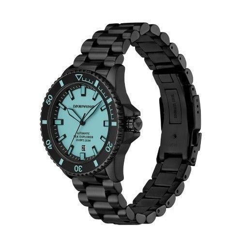 Emporio Armani Sea Explorer Automatic Blue Dial Black Strap Watch. Men's Ar60084