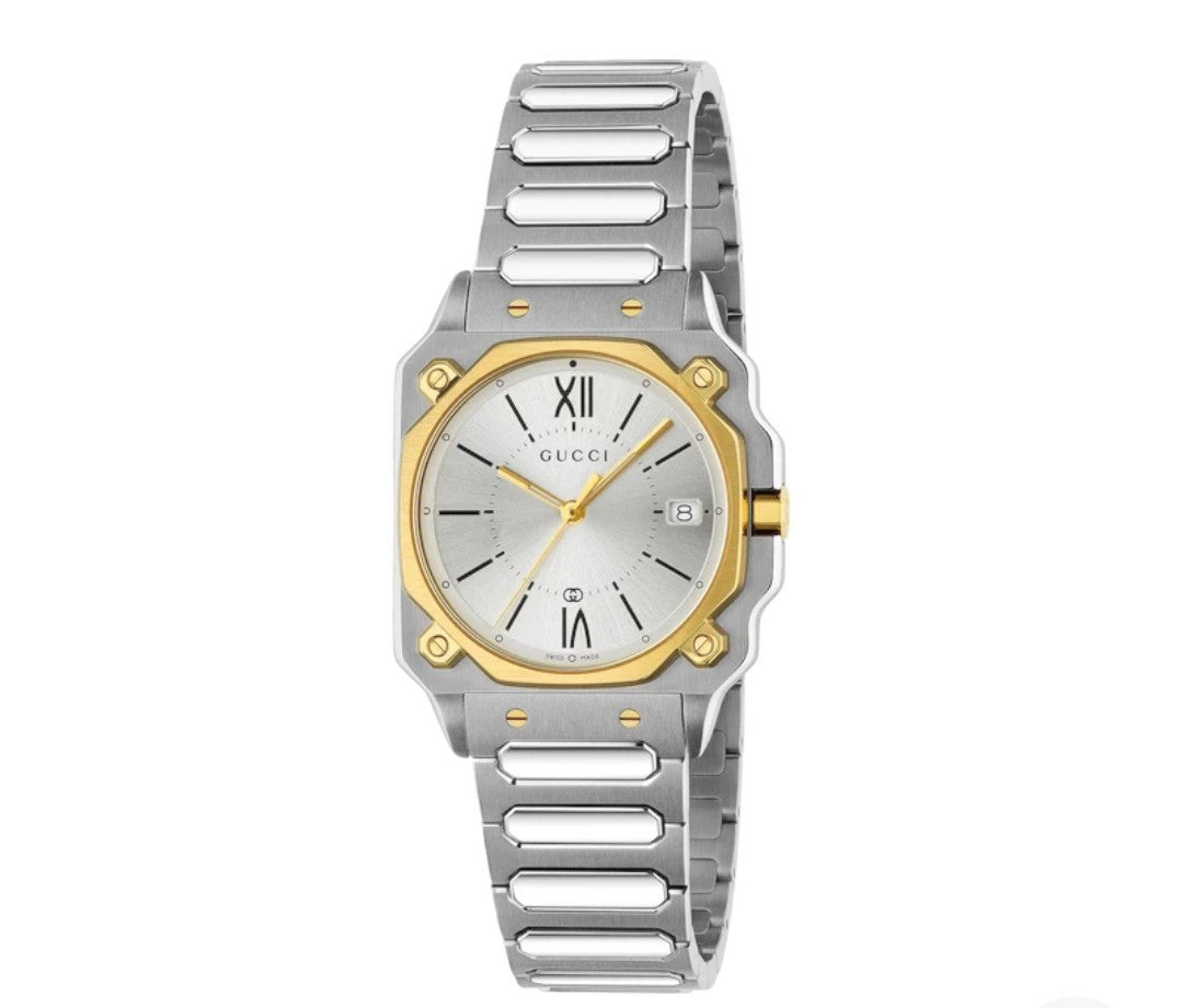 Gucci G-Flat YA166506 Silver Dial Two Tone  Quartz Watch Women's Mens Unisex NEW