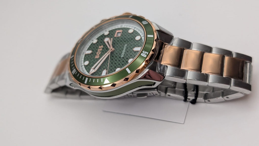 Hugo Boss Bossmatic 1514181 Mens Watch Automatic 42mm Two Tone  With Green Dial