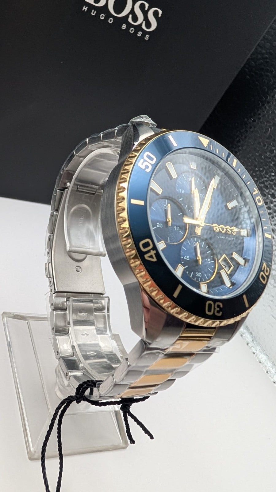BOSS Admiral 1514257 46mm Two Tone Gold PVD With Silver Dial Chrono Men’s Watch 