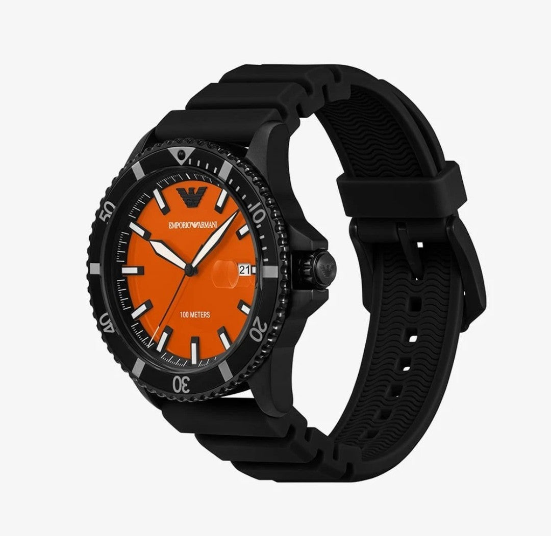Emporio Armani Mens World Explorer Orange Dial Date Watch AR11684